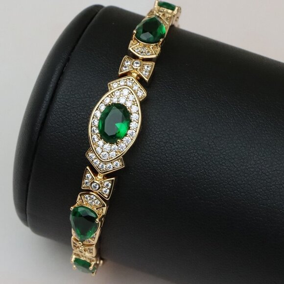 Rose Gold Bracelet with Green Stones, XPBL0678 - Picture 1 of 12